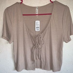 Tan double tie cropped shirt